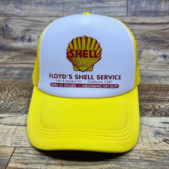 Shell Gasoline Mens Trucker Hat Yellow Snapback Floyd's Service Station Ball Cap - Picture 2 of 8